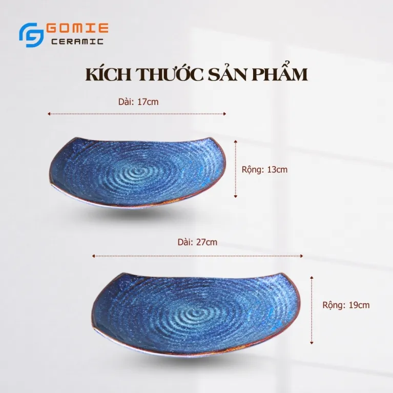 Ocean Blue Fire-Glazed 2 Corners Plate, Bat Trang Ceramics, Ceramic Plate, Curve Plate, Unique Design, Vietnamese Ceramics, Vietnamese Gifts