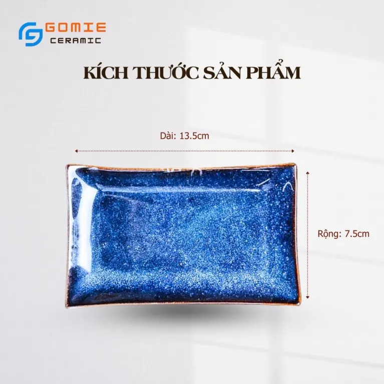 Ocean Blue Fire-Glazed Rectangular Plate, 19 x 11cm, Bat Trang Ceramics, Fire-Glazed Ceramic Plate, Vietnamese Ceramics, Handmade Ceramics