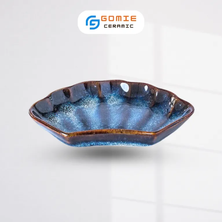 Bộ Đĩa Bày Bánh Kẹo Kiểu Hoa 4 Cánh Men Xanh Hỏa Biến, Gốm Sứ Bát Tràng, Gốm Nghệ Thuật, Trang Trí Nội Thất, Đĩa Sò Và Bát Tròn, Quà Tân Gia Tinh Tế