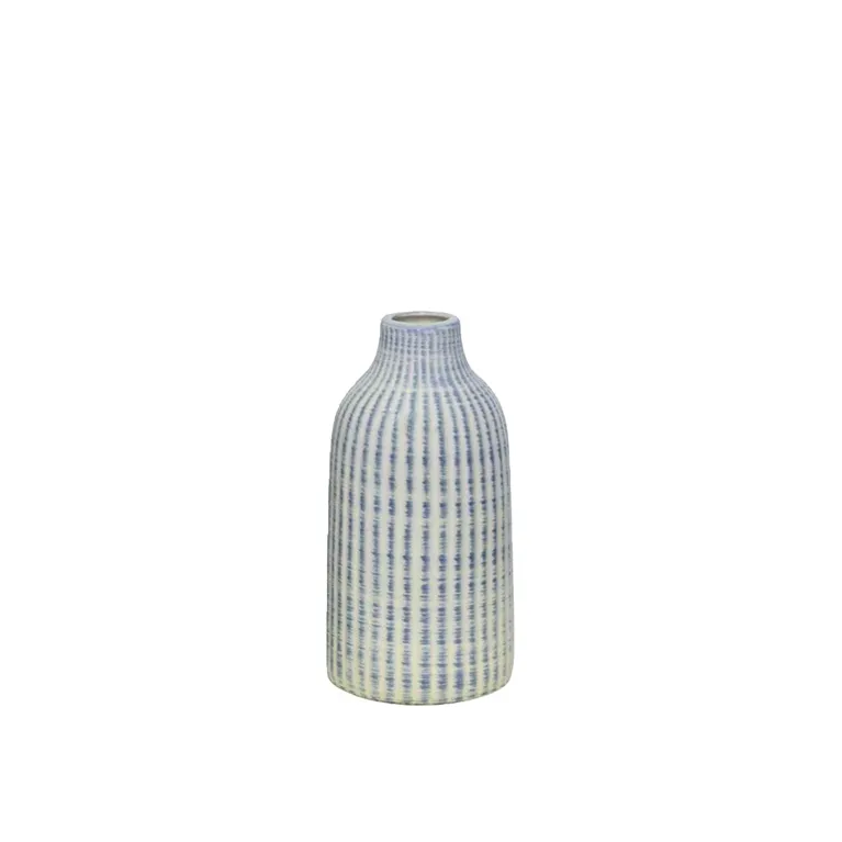 Blue Striped "Chetit" Ceramic Vase, Japandi -Wabisabi Style, Vintage Flower Vase, Abstract Art Vase, Vietnamese Ceramic, Thoughtful New Home Gift