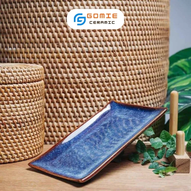 Ocean Blue Fire-Glazed Rectangular Plate, 13.5 x 17.5cm, Bat Trang Ceramics, Luxurious Ceramic Plate, Vietnamese Ceramics, Luxurious Kitchenware