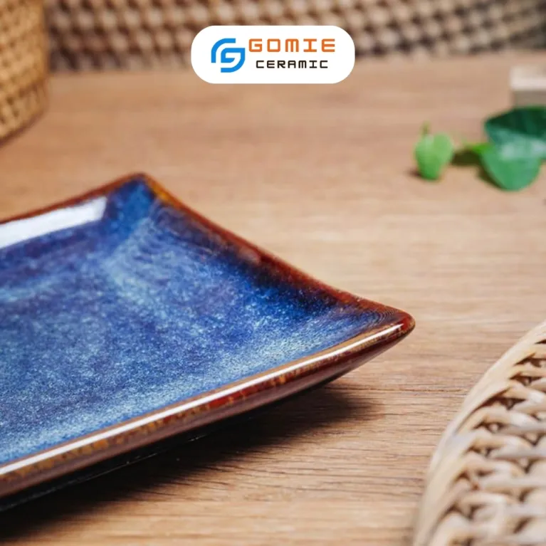 Ocean Blue Fire-Glazed Rectangular Plate, 13.5 x 17.5cm, Bat Trang Ceramics, Luxurious Ceramic Plate, Vietnamese Ceramics, Luxurious Kitchenware