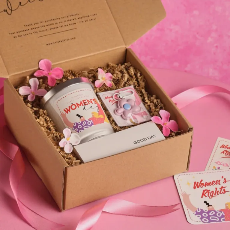 Glass Jar Scented Candle Gift Set With Cute Pin / Keychain / Bear Charm, "Women's Rights" Collection, Handmade Candle, Meaningful Gift For Women