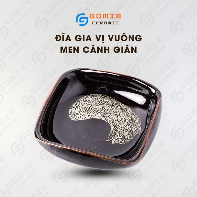 Đĩa Gia Vị Vuông Men Cánh Gián Hỏa Biến, Gốm Sứ Bát Tràng, Đĩa Muối Thiết Kế Sang Trọng, Đĩa Gốm Đựng Nước Chấm, Phụ Kiện Bàn Tiệc, Đồ Gốm Thủ Công