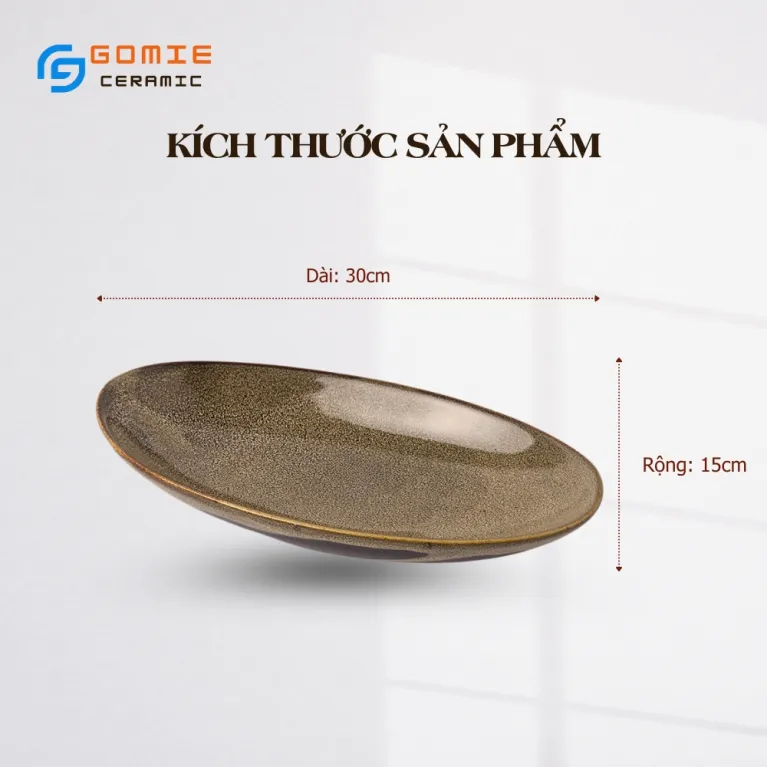 Đĩa Xoài Men Gấm Vàng Hỏa Biến, 30 x 15Cm, Gốm Sứ Bát Tràng, Đĩa Xoài Dáng Bầu, Khay Gốm Men Hỏa Biến, Đĩa Gốm Nghệ Thuật, Đồ Gốm Thủ Công Trang Trí