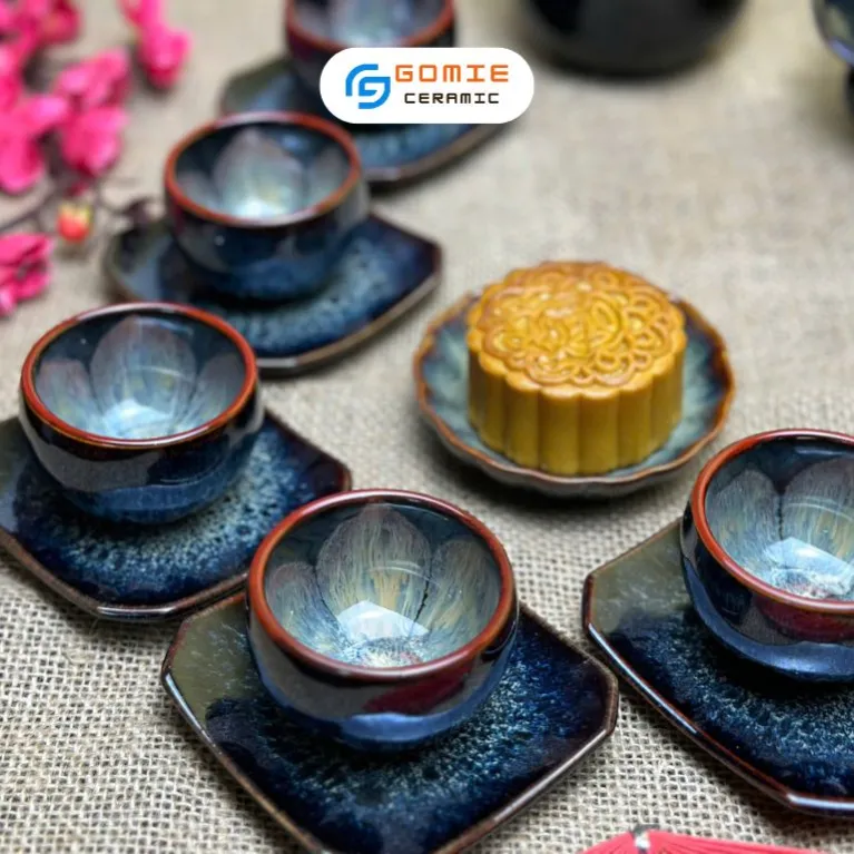 Fire-Glazed Flower Inner Tea Cup, Bat Trang Ceramics, Ceramic Tea Cup, Unique Fire-Glazed Ceramic Cup, Vietnamese Ceramics, Handmade Ceramics