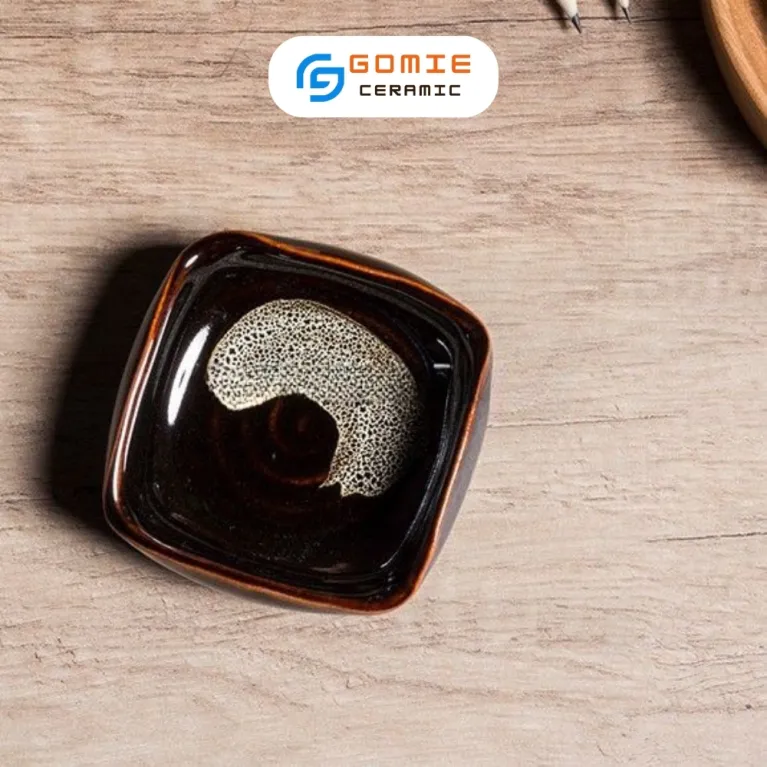Đĩa Gia Vị Vuông Men Cánh Gián Hỏa Biến, Gốm Sứ Bát Tràng, Đĩa Muối Thiết Kế Sang Trọng, Đĩa Gốm Đựng Nước Chấm, Phụ Kiện Bàn Tiệc, Đồ Gốm Thủ Công