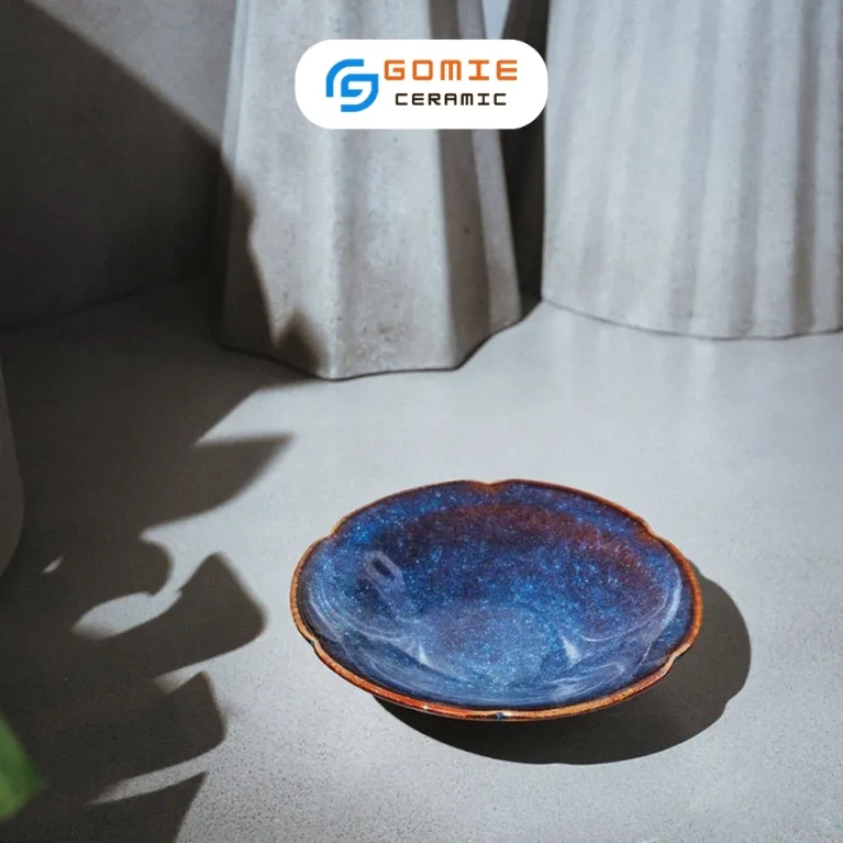 Đĩa Miệng Viền Hoa Men Xanh Hoả Biến, Gốm Sứ Bát Tràng Cao Cấp, Đường Kính 13Cm, Đĩa Viền Hoa Gốm Sứ, Đồ Gốm Thiết Kế Tinh Tế, Đĩa Gốm Hỏa Biến