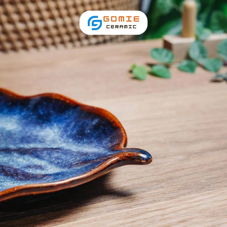 Ocean Blue Fire-Glazed Grape Leaf Plate, 29 x 14cm, Bat Trang Ceramics, Uniquely Designed Ceramic Plate, Fire-Glazed Ceramic Dish, Kitchen UtensilsOcean Blue Fire-Glazed Grape Leaf Plate, 29 x 14cm, Bat Trang Ceramics, Uniquely Designed Ceramic Plate, Fire-Glazed Ceramic Dish, Kitchen Utensils