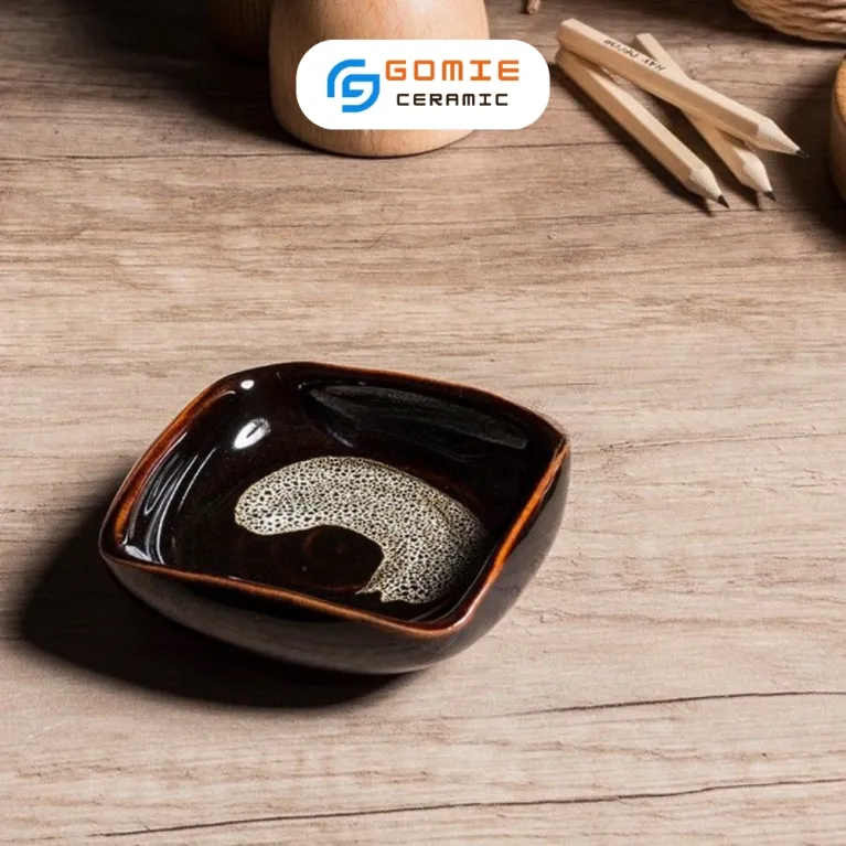 Đĩa Gia Vị Vuông Men Cánh Gián Hỏa Biến, Gốm Sứ Bát Tràng, Đĩa Muối Thiết Kế Sang Trọng, Đĩa Gốm Đựng Nước Chấm, Phụ Kiện Bàn Tiệc, Đồ Gốm Thủ Công