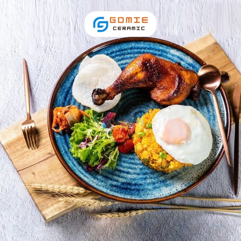 Đĩa Tròn Kim Cương Men Xanh Hỏa Biến, Gốm Sứ Bát Tràng Cao Cấp, Khay Tròn Phẳng, Đĩa Gốm Đa Dụng, Khay Gốm Đựng Ly, Đồ Gốm Thủ Công Việt Nam