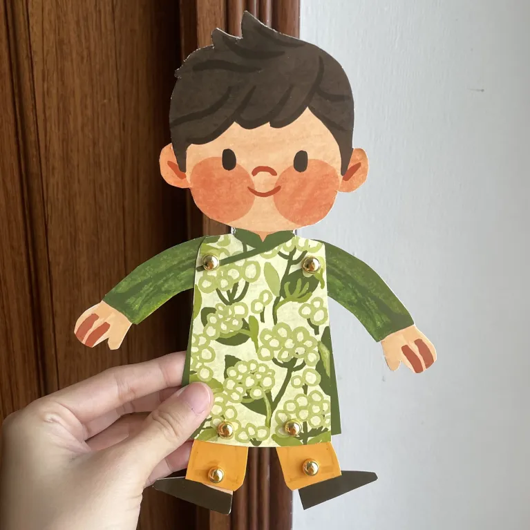 Búp Bê Nam Áo Dài Việt Nam Giấy Cắt Ghép, Hình Vẽ Tay Xinh Xắn, Đồ Chơi Cắt Giấy, Đồ Chơi DIY, Giấy Ivory Cao Cấp, Quà Tặng Cho Bé, Quà Tặng Độc Đáo
