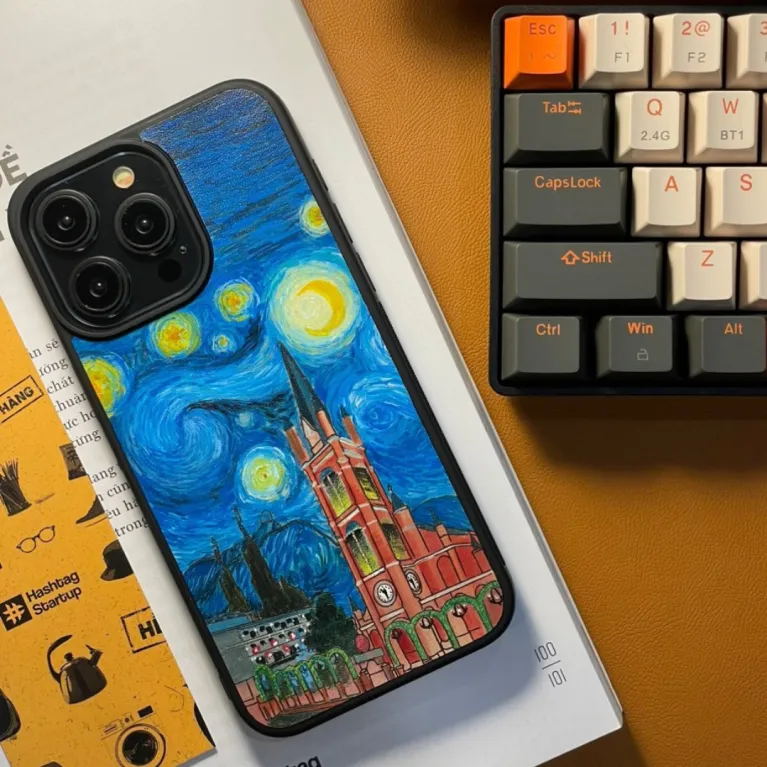 The "Starry Night" Hand-Drawn Leather Phone Case, inspired by Van Gogh's iconic painting with signature or name engraving, making it the perfect art phone case and a thoughtful personalized gift.The "Starry Night" Hand-Drawn Leather Phone Case, inspired by Van Gogh's iconic painting with signature or name engraving, making it the perfect art phone case and a thoughtful personalized gift.