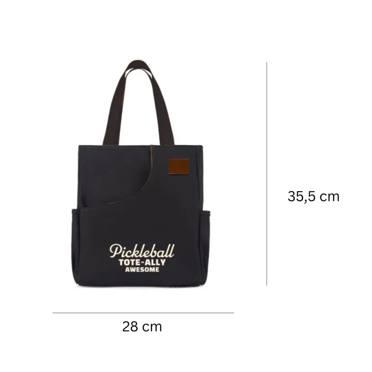 [BEST SELLER] Personalized "Pickleball Tote-Ally Awesome" Black Canvas Tote, Personalized Leather Tag, Pickleball Bags, Unique Birthday Gift Idea