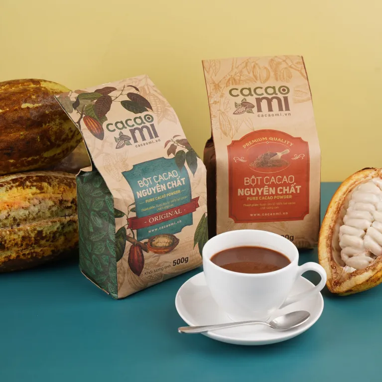 bột cacao nguyên chất 500g, thức uống dinh dưỡng, nguyên liệu tự nhiên, phù hợp với mọi lứa tuổi, không chứa chất phụ gia