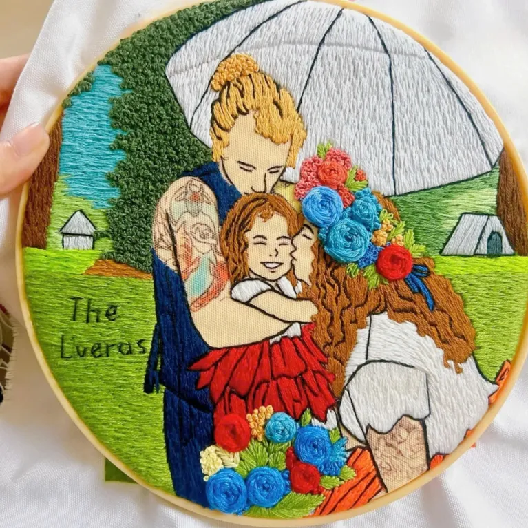 The Personalized Two People & Full Background Embroidery Frame is a memorable handmade canvas embroidery set, making it a unique personalized gift perfect for weddings and other special occasions