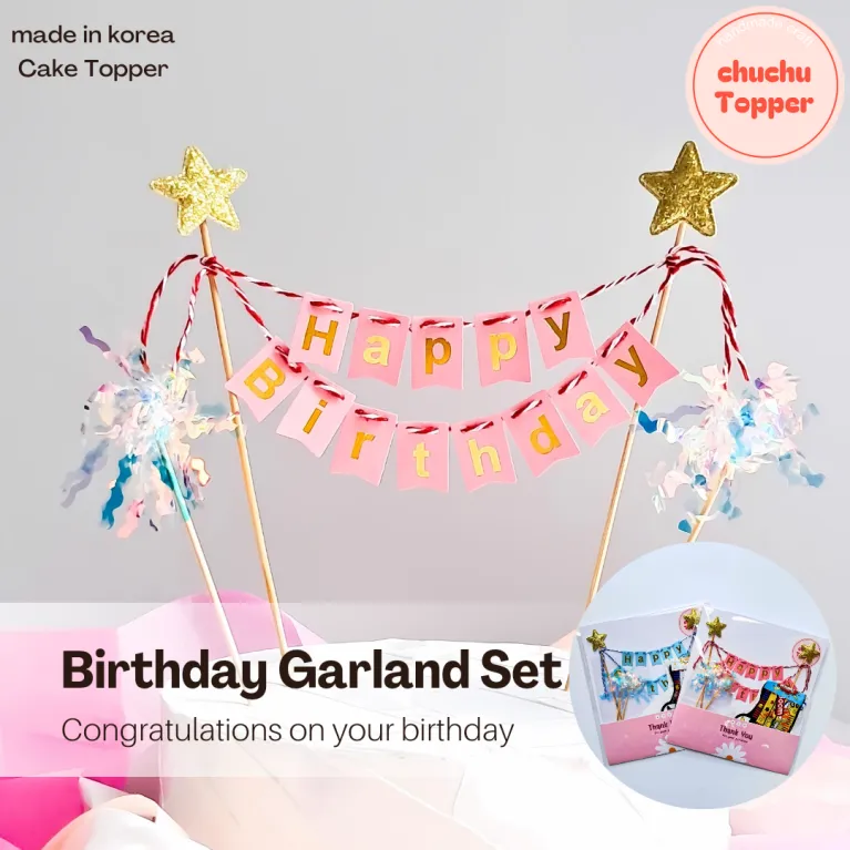 The Birthday Garland Cake Topper Set is the perfect way to add a little cuteness to the party with its Korean-style birthday cake decorations, charming cake picks, and elegant handmade stationery, creating a picture-perfect celebration