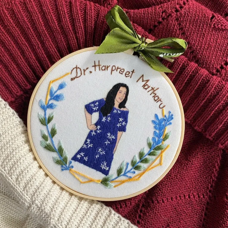 The Personalized Portrait with Flower & Text Embroidery Frame is a unique handmade canvas embroidery that transports you into the art, making it the perfect personalized gift for a birthday