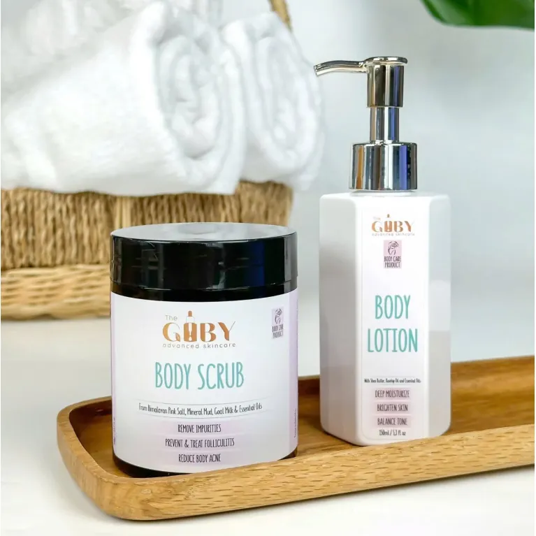 Guby Body Lotion (150ml), enriched with Butyrospermum Parkii and Rosa Canina Fruit Oil, combines natural essential oils and premium ingredients to deliver luxurious hydration, making it an ideal gift for her