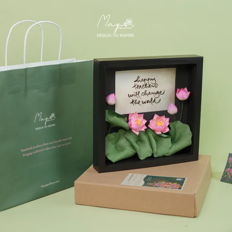 Zen Lotus is a personalized handmade paper flower painting that carries a message of peace, making it a perfect decorative piece for Tet and a thoughtful Vietnamese Tet gift