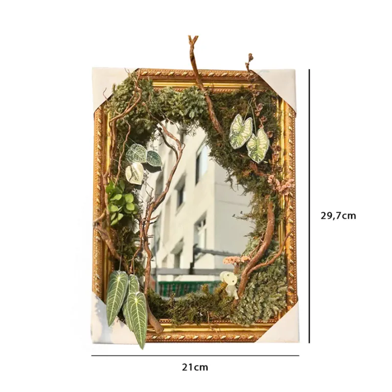 The Preserved Moss Art Frame with driftwood and mirror captures timeless beauty - a unique handcrafted art piece and an artistic gift perfect for her