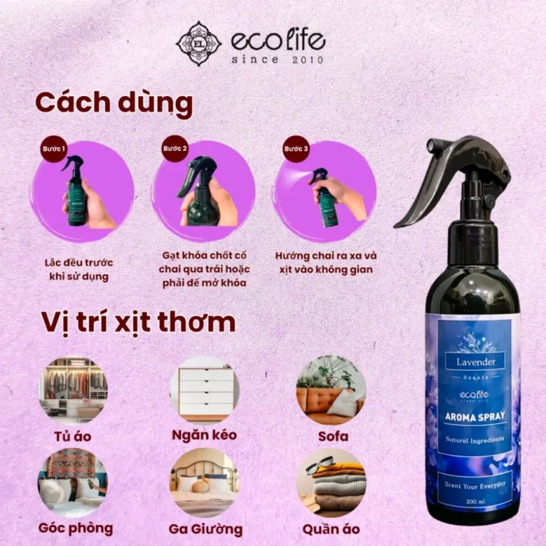The Lavender Aroma Spray (200ml) releases a sweet and elegant fragrance, crafted from natural ingredients to reduce stress while doubling as a fabric deodorizing spray and fabric perfume, keeping your space fresh and soothing.
