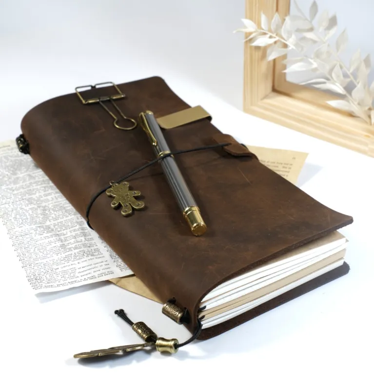 Sổ Tay Da Bò Crazy Horse Khắc Tên, Quà Tặng Sếp Nam Đẳng Cấp - Mini-mo  Leather Crafts
