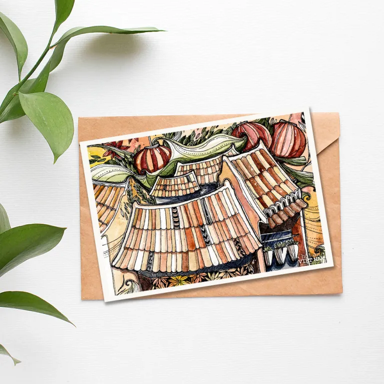 This impressive A6 Vietnam postcard, featuring artistic strokes of ethnic imprints, comes with an envelope and makes a perfect Vietnamese gift or souvenirs