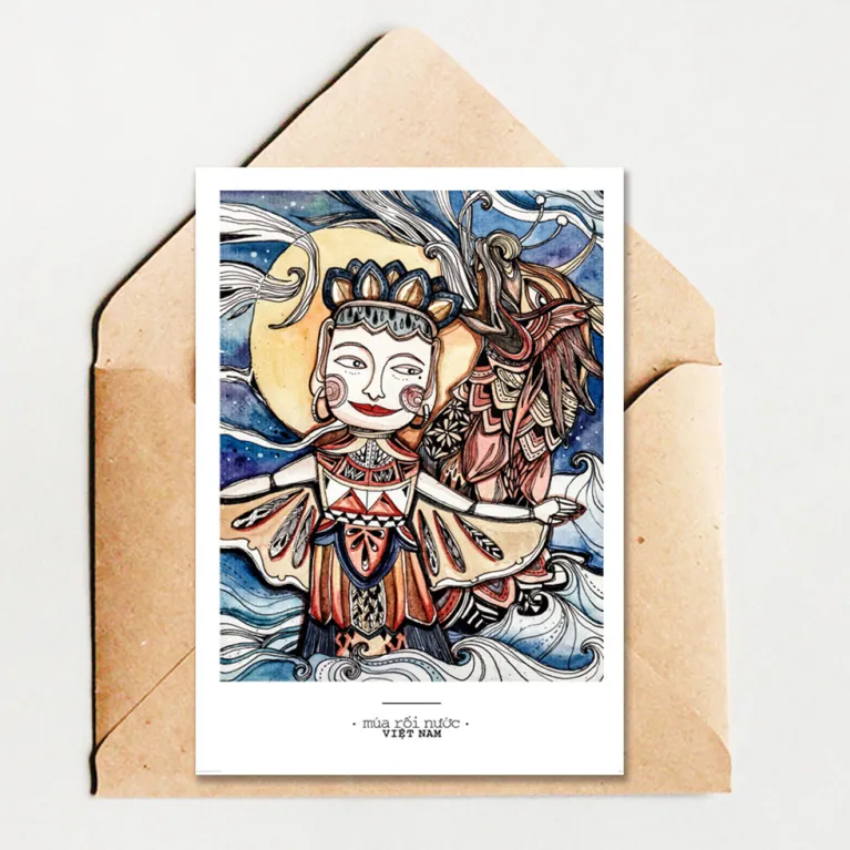 This impressive A6 Vietnam postcard, featuring artistic strokes of ethnic imprints, comes with an envelope and makes a perfect Vietnamese gift or souvenirs