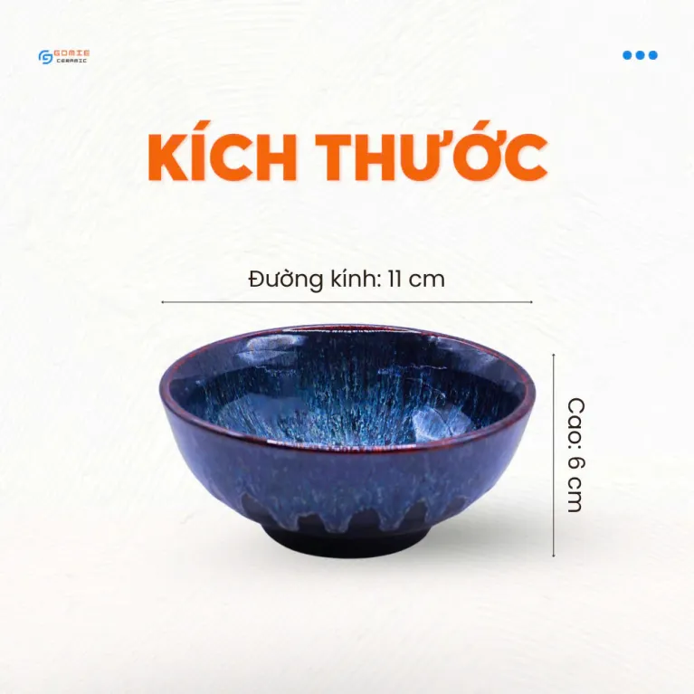 Bát Cơm Men Sapphire Hỏa Biến 11x6cm là chiếc chén gốm Bát Tràng tinh xảo, nâng tầm trải nghiệm ẩm thực mỗi ngày, phù hợp cho bàn tiệc hoặc làm quà lưu niệm ý nghĩa.