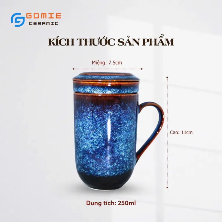 Enhance your tea ritual with the Blue Fire-Glazed Ceramic Tea Infuser Mug, a beautifully crafted Bat Trang ceramic piece that blends elegance and function - perfect as a ceramic souvenir, decoration, or a refined tea infuser pot for a more exquisite tea time experience.
