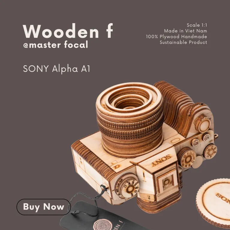 Mô hình camera Sony Alpha 1 gỗ tỉ lệ thật món quà từ ký ức nghệ thuật, mô hình máy ảnh gỗ trang trí nhà cửa quà cho nhiếp ảnh lưu niệm độc đáo