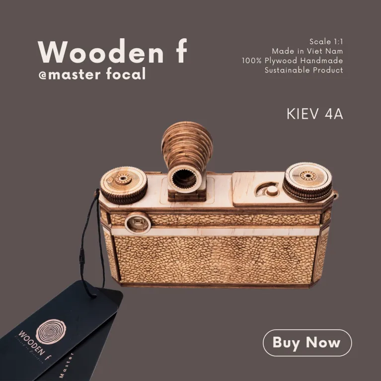 Mô hình camera Kiev 4A gỗ tỉ lệ thật không gian cổ điển khó quên, mô hình máy ảnh gỗ thủ công trang trí nhà cửa quà lưu niệm độc đáo