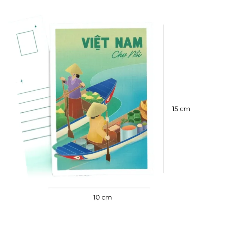 Vietnamese Floating Market Postcard – a glittering tribute to the Mekong Delta’s vibrant life, featuring unique artwork and a matching envelope, A perfect Vietnamese giftVietnamese Floating Market Postcard – a glittering tribute to the Mekong Delta’s vibrant life, featuring unique artwork and a matching envelope, A perfect Vietnamese gift