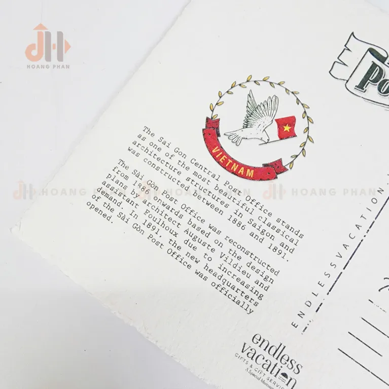Ho Chi Minh Central Post Office Handmade Postcard from the I Love Saigon Collection showcases its vintage architectural charm in a hand-drawn postcard with envelope, a perfect souvenir for city lovers.