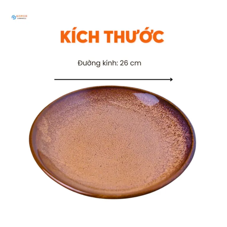 Đĩa Tròn Men Nâu Tuyết Hỏa Biến không chỉ là đĩa gốm Bát Tràng cao cấp, mà còn mang đến trải nghiệm bữa ăn thanh lịch, thu hút với gốm hỏa biến độc đáo, phù hợp để trang trí nhà cửa hoặc làm quà lưu niệm tinh tế.