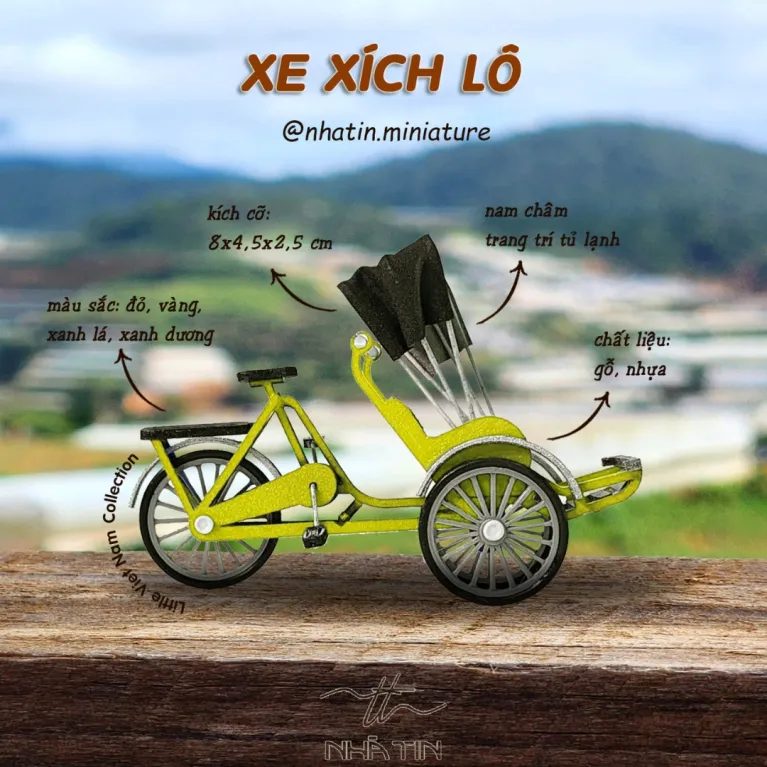 The Vietnamese Cyclo Magnet from the Little Vietnam Collection is a beautifully handcrafted souvenir, perfect for adding a touch of Vietnamese culture to your space—a unique Vietnamese-inspired refrigerator magnet that makes a memorable keepsake or gift