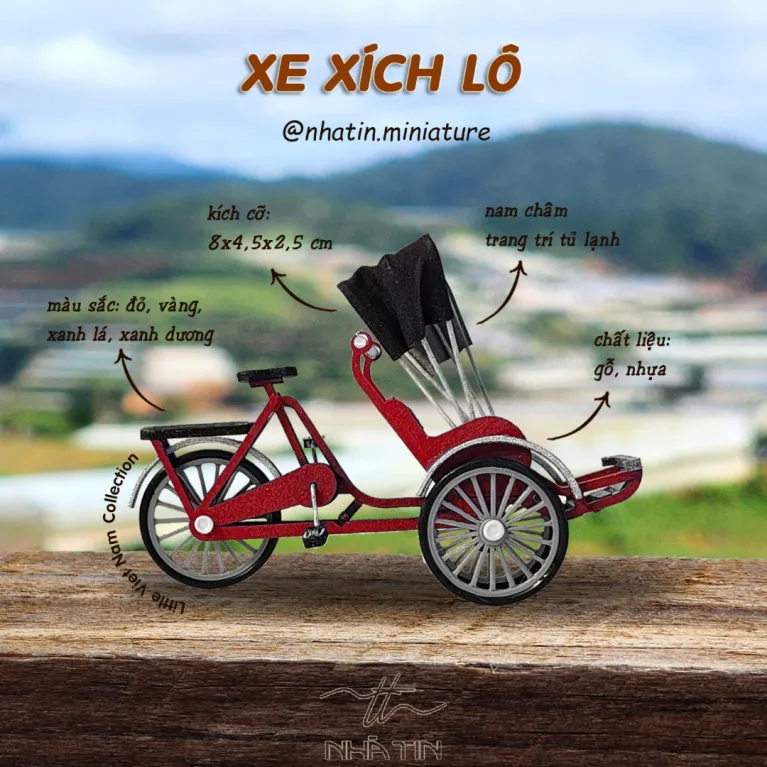 The Vietnamese Cyclo Magnet from the Little Vietnam Collection is a beautifully handcrafted souvenir, perfect for adding a touch of Vietnamese culture to your space—a unique Vietnamese-inspired refrigerator magnet that makes a memorable keepsake or gift