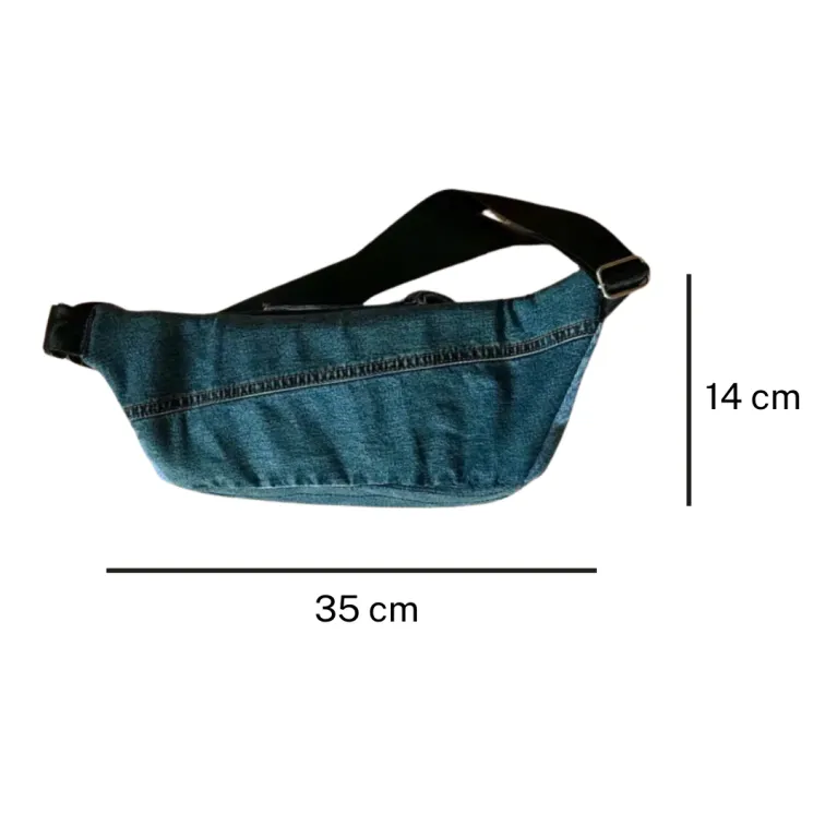 The Upcycled Jeans Chest Bag with Button & Two Zippers is a denim accessory that showcases sustainable fashion at its finest meticulous down to every detail, making it a thoughtful birthday gift for eco-conscious style lovers.