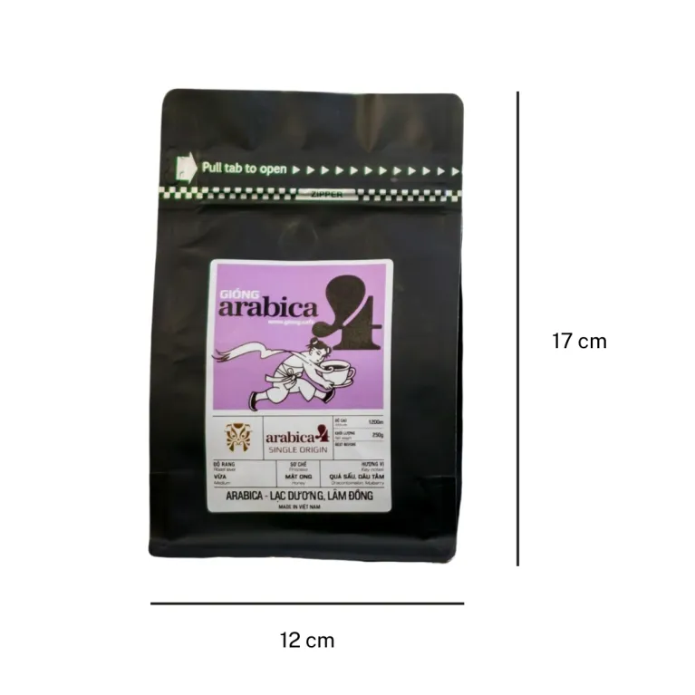 Arabica 4 – Cà phê Arabica Lạc Dương nguyên chất 100% với hương vị quả sấu & dâu tằm thú vị, dòng cà phê espresso cao cấp, là quà tặng cà phê Việt Nam nguyên bản đầy tinh tế.