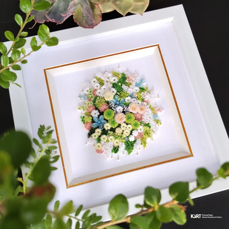 The "Peaceful Morning" Quilled Paper Flower Art is a gentle and pure greeting, perfect for adding a touch of handmade elegance to your home décor, making it an ideal housewarming or birthday giftThe "Peaceful Morning" Quilled Paper Flower Art is a gentle and pure greeting, perfect for adding a touch of handmade elegance to your home décor, making it an ideal housewarming or birthday gift