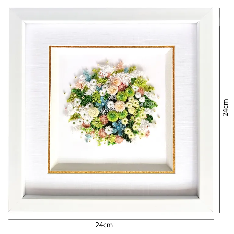 The "Peaceful Morning" Quilled Paper Flower Art is a gentle and pure greeting, perfect for adding a touch of handmade elegance to your home décor, making it an ideal housewarming or birthday gift