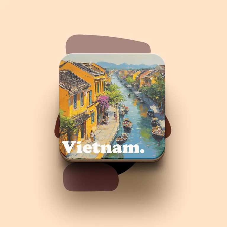 Đế lót ly gỗ in hình du lịch Việt Nam giúp nét đẹp bản địa tỏa sáng mọi nơi thông qua thiết kế độc quyền tinh tế, là phụ kiện thủ công mang đậm giá trị và quà lưu niệm Việt Nam nhỏ gọn đầy ý nghĩa.