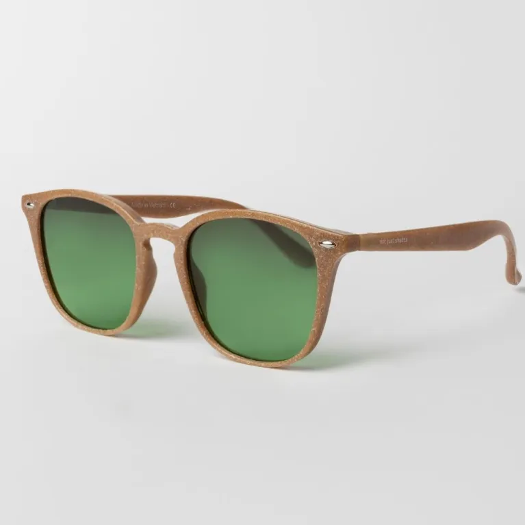 Brown frame sunglasses made from recycled plastic featuring an impressive elegant design, providing effective UV protection with premium quality, serving as both an eco-friendly recycled accessory and unique thoughtful birthday gift.