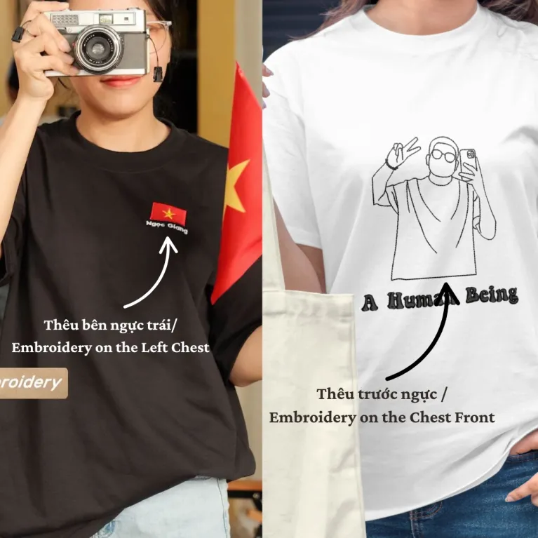 Áo thun thêu theo yêu cầu – nơi cá nhân hóa trở thành nghệ thuật, với tên hoặc hình ảnh yêu thích, biến chiếc áo thành câu chuyện của riêng bạn, món quà tặng đầy ý nghĩa và độc đáo