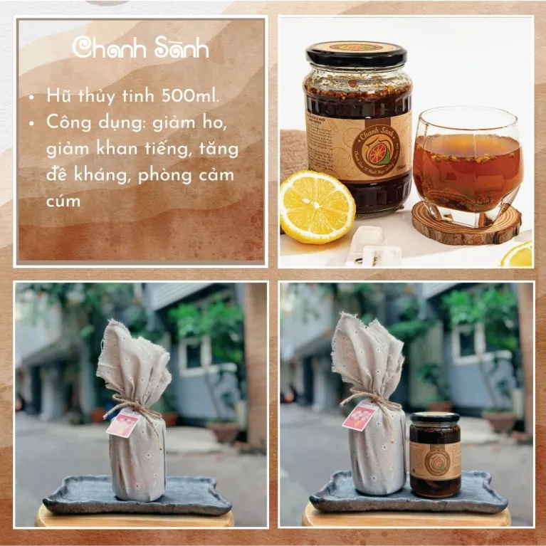 Quà tặng chanh sành gói khăn vải xinh xắn 500ml với vị ngon nói thay lời quan tâm, chanh ủ muối và mật ong tăng đề kháng làm quà vintage sức khỏe ý nghĩa.