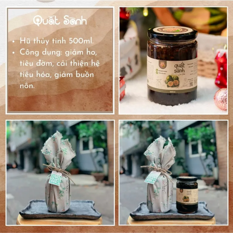 Quà tặng quất sành gói khăn vải xinh xắn 500ml với vị ngon từ thức quà cao cấp, quất ủ muối mật ong và la hán quả làm dịu cổ họng, món quà tặng sức khỏe ý nghĩa.