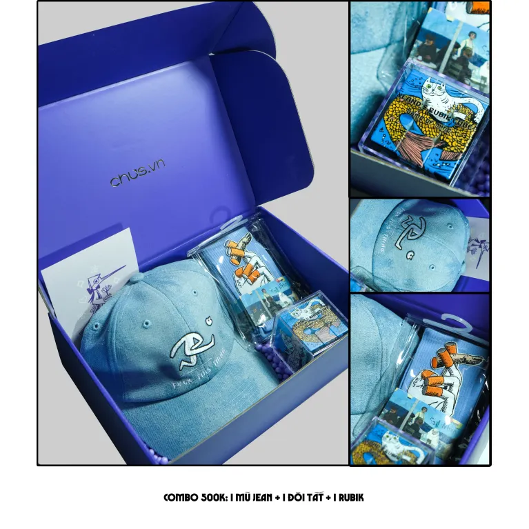 Hộp quà "Signature Palette" mang năng lượng của sự độc bản với set quà nghệ thuật gồm mũ lưỡi trai, tất và rubik, món quà sinh nhật sáng tạo độc quyền.