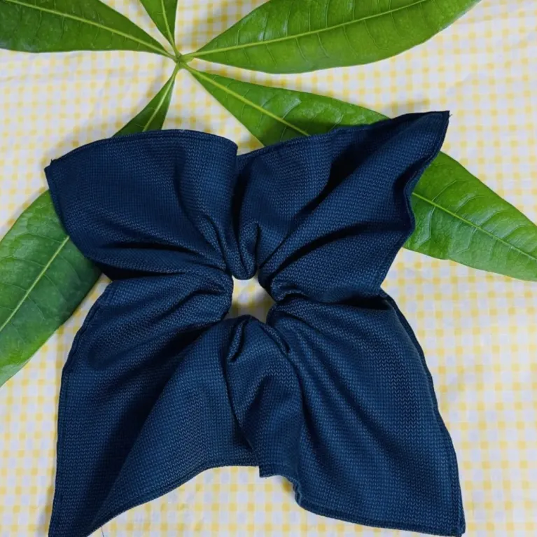 Square scrunchie recycled from leftover fabric stock with unique classic style, square hair tie accessory as handcrafted gift for women