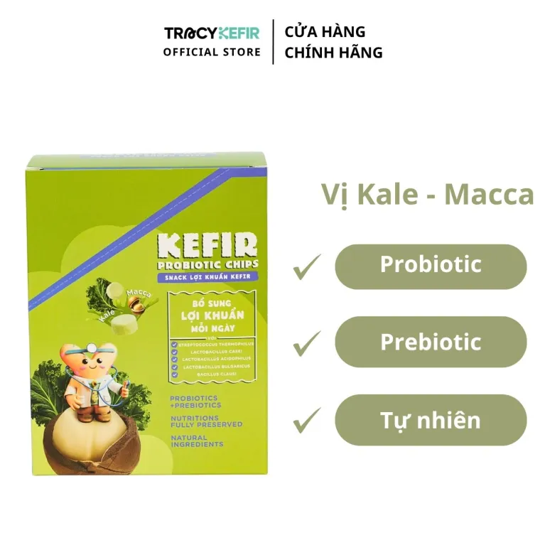 Hộp 5 gói snack lợi khuẩn kefir vị kale macca béo bùi thanh mát, ăn vặt lạ miệng dinh dưỡng quà tặng sức khỏe cho cả nhà